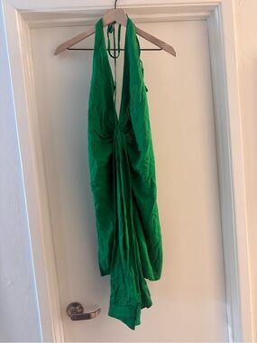 Green Halter Mini Dress - Elegant Gathered Front